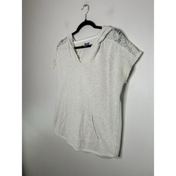 Aerie Sweatshirt Women’s Short Sleeve Sweatshirt Beige Hoodie Lace Size Large - Picture 6 of 11